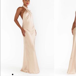 Show Me Your Mumu Jasmine Halter Maxi Dress in Champagne Luxe Satin
